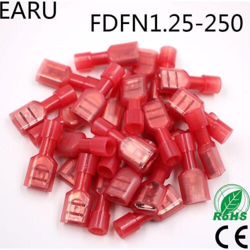 FDFN1.25-250 FDFN1-250 NYLON brass Female Insulated Spade joint Cable Wire Connector 100PCS suit 0.5-1.5mm2 22-16AWG FDFN Plug