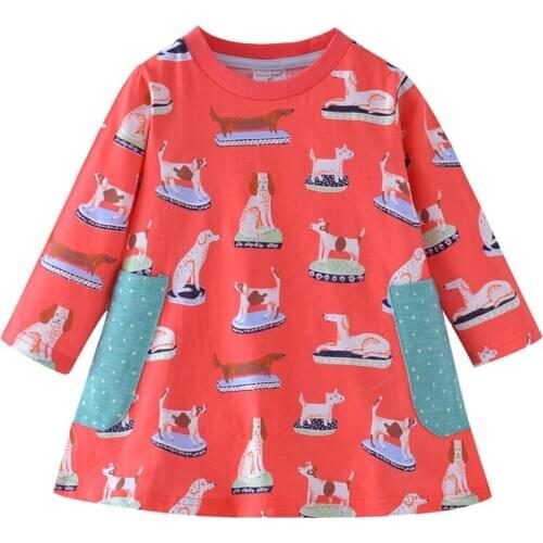 Funnygame Kids Girls Long Sleeve Dress for 2-7T Baby Clothes Cotton Pockets Party Toddler Costume Autumn Spring Girls Dresses