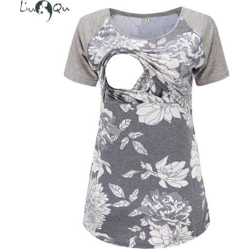 Womens Breastfeeding Pregnant T-Shirt Floral Patchwork Short Sleeve Raglan Sleeve Maternity ClothesTops Maternitys Clothing