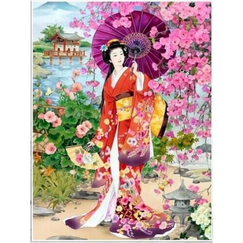 Geisha diamond art mosaic painting japanese woman beaded embroidery picture rhinestone stickers home decor needlework handcraft