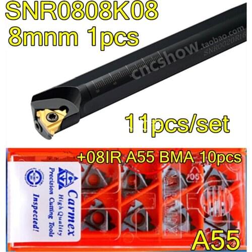 SNR0008K08 CNC Internal thread Turning tool 1pcs + Carmex 08IR A55 BMA 10pcs 11pcs/set CNC Internal thread Carbide insert