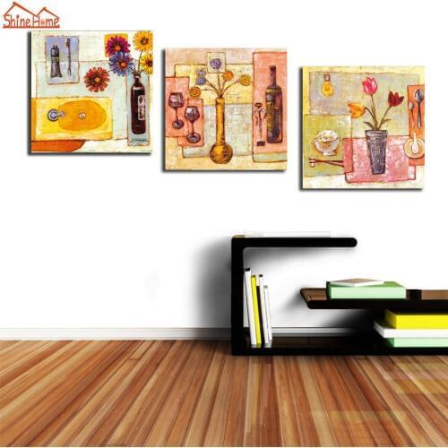 ShineHome-3pc Flower Blossom Wall Canvas Painting Triptych Picture Nature Prints for Kids Living Room Cafe Decorative Home Decor