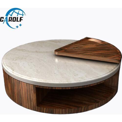 Round Design Natural Marble Top Wooden Coffee Table Small Side Corner Table Modern Round Center Table For Living Room