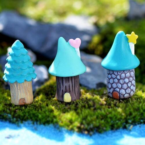 1pcs Vintage blue house miniature fairy crafts for garden garden ornaments Bonsai Micro landscaping decoration accessories