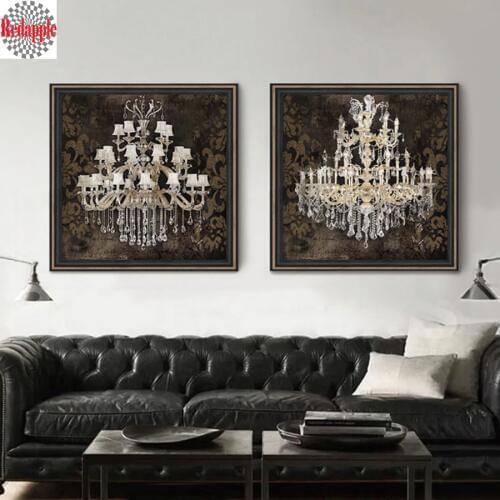 2pcs 5d diamond Painting full square DIY Diamond Embroidery Mosaic cross stitch kits LED Crystal chandeliers home decor Wall Art