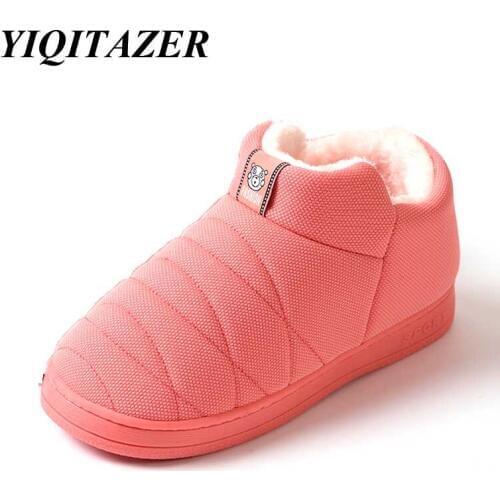 YIIQTAZER 2017 New Design Winter Womens Down Slippers with fur,Home Ladies Plush Slipper Woman Shoes Indoore Pink Red