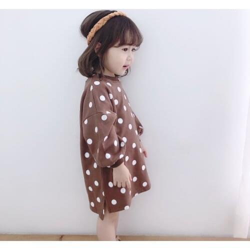 2020 autumn new polka-dot sweater for girls childrens Korean long dress