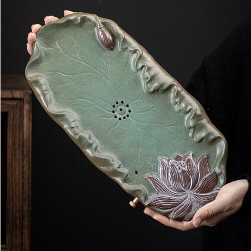 Tea Tray Japanese Gilding Iron Glaze Household Water Storage and Drainage Dual-Purpose Ceramic Bamboo Tea Tray Tea Table