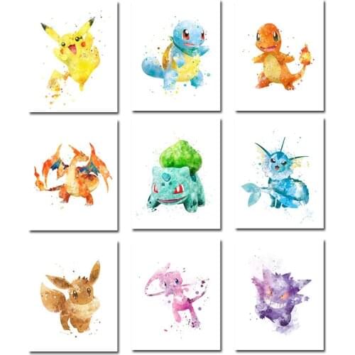 Pokemon Anime Pocket Monsters Game Poster Print Pikachu Wall Art Canvas Painting Childern Kids room Dorm Home Decor