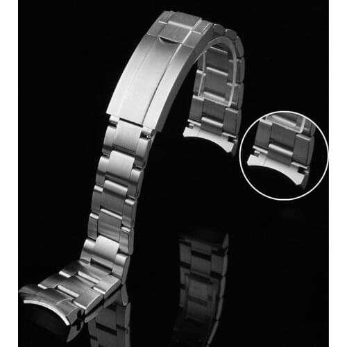 20mm 316L Stainless Steel Curved End Watch Band Men Women Solid Metal Folding Buckle Wrist Bracelet Silver Strap Accessories