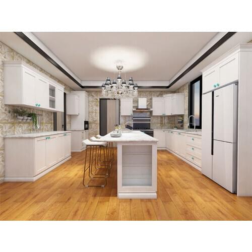 Modern white shaker kitchen cabinets wood lacquer base and wall cabinet plywood carcass villa custom kitchen cabinet