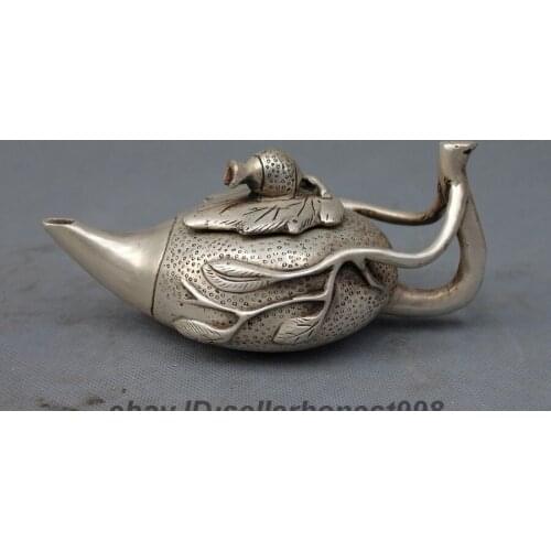 Tibet Silver amazing carving Tree branches leaf Wine Tea Pot teapot Flagon