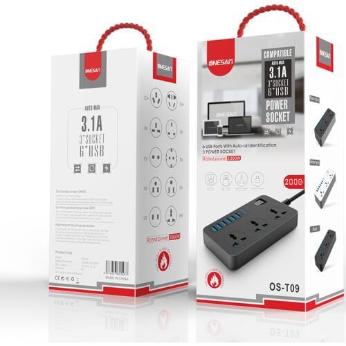 2500W Electrical Socket Extension Power Strip Surge Protection Charger 3.1A 6 USB Charger Adapter 3 AC Outlet Portable Splitter