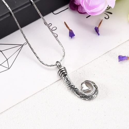 High Grade Stainless Steel Vintage Fish Hook Keepsake Jewelry Urn Necklace With Little Heart
