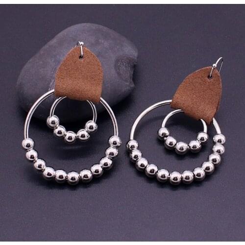 Beaded Earrings Bohemian Leather Silver Plated Pearl Womens Earrings & Ear Hook Simple Size Circle Fashion Ear Hook Jewelry