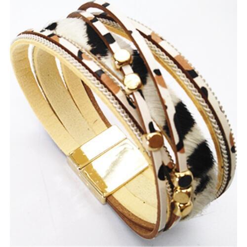 Classic White Horse Hair Magnet Fashion Black Leopard Leather Bracelets Women Multilayer Bangle Female Wedding Jewelry Gifts