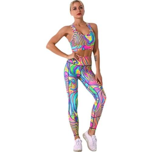 2021 Womens Print Colorful Leggings Geometric Print Running Yoga Set Athletic Wear High Waist Fitness Leggings Sportsuit New