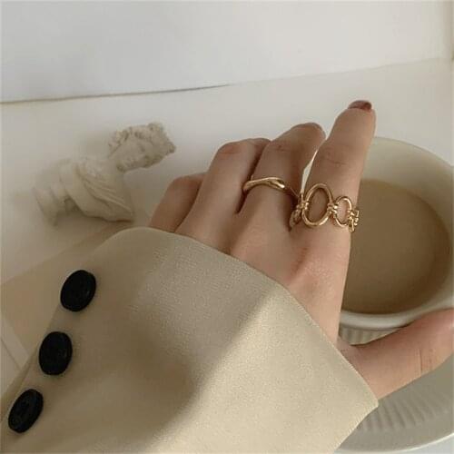 ZN 2PCS/SET New Korean Irregular Chain Hollow Metal Simple Personality Opening Ring Set for Women Punk Fashion Jewelry Gift