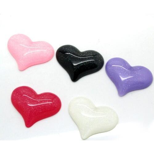 20Pcs Mixed Resin Bling Heart Decoration Crafts Flatback Cabochon Scrapbooking Fit Hair Clips Embellishments Beads Diy