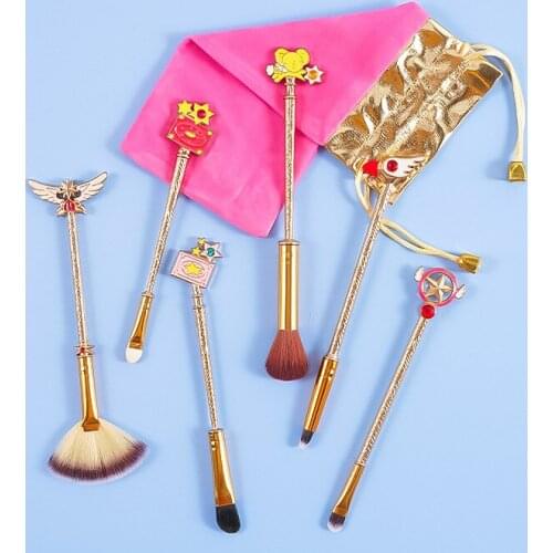 6Pcs/Lot Cardcaptor Sakura Kinomoto Sakura Eye Shadow Eyelashes Bronzer Sculpting Highlighter Eyebrow Female Makeup Brush Gift