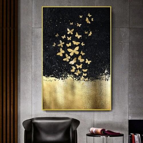 Abstract Art Gold Butterfly Oil Painting on Canvas Wall Art Posters Prints Wall Pictures for Living Room Home Wall Cuadros Decor