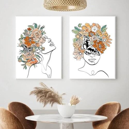 Boho Abstract Flower Head Woman One Line Drawing Female Art Print Painting Nordic Canvas Poster Bedroom Wall Decoration Pictures