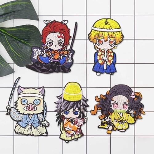 Anime Demon Slayer Badges Iron On Patches Thermotolerant Embroidered Patch Stickers DIY Clothing Decoration Applique