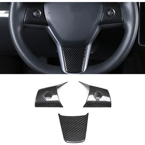 Car Accessories Carbon Fiber Steering Wheel Panel Frame Cover Sticker Trim Interior Decoration for Tesla Model 3 2017-2020