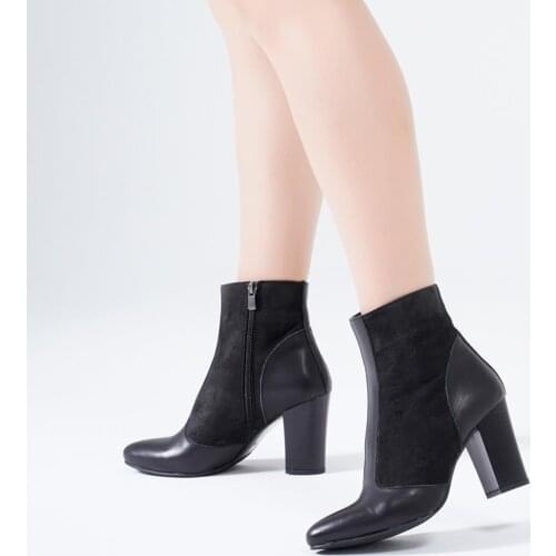 Callizio Womens Genuine Leather Boots Ankle High Block Heels Pointed Toe Quality Fashion Handmade Comfortable Warm Winter Zipper Sexy Elegant Formal Dress Party Office Female Small Size 4 Shoes for Woman 2021 Footwear