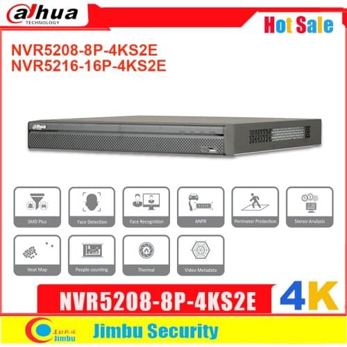 Dahua 4K 8CH 8PoE 16CH NVR5208-8P-4KS2E SMD Plus ANPR Face Detection H.265 Up to 12MP People Counting AI Search Video Recorder