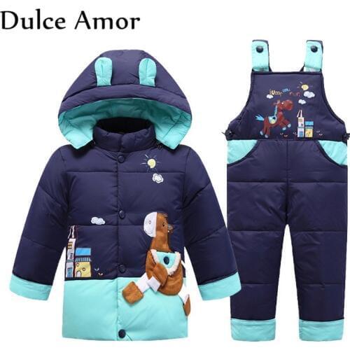 Dulce Amor Winter Kids Warm Down Jacket Set Fish Pattern Snowsuit Parkas + Romper For Baby Boy Girl -30 Degree Outerwear
