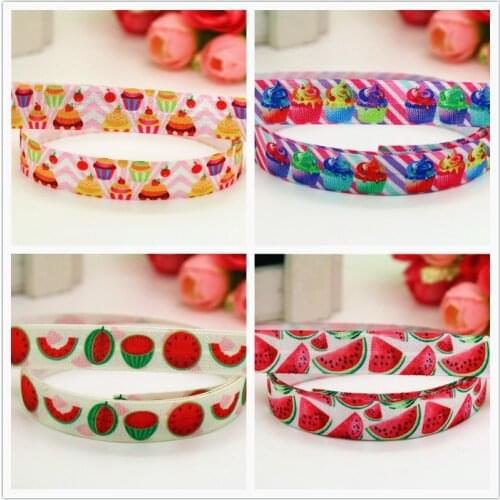 DHK 5/8'' Free shipping cupcake watermelon fruits printed Fold Elastic FOE headband headwear hairband decoration wholesale S598