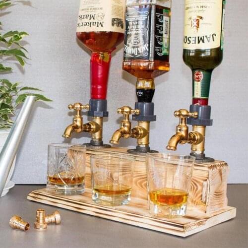 Liquor Dispenser 1/2/3 heads Wood Alcohol Glass Wine Whisky Beer Separator Holder Faucet Shape for Home Party Bar Games Tools