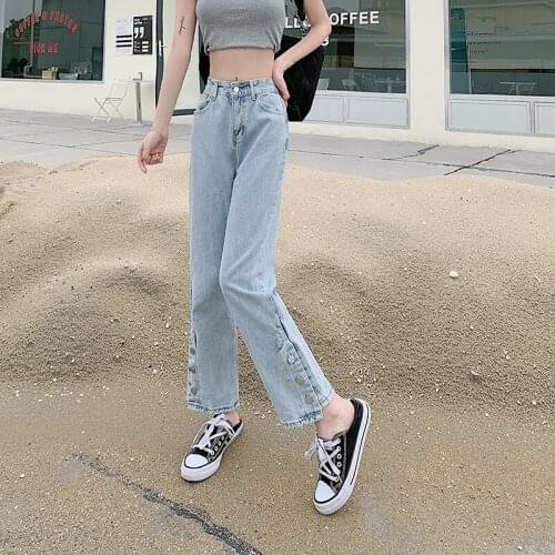 Split Wide Leg Jeans for Korean Style Women Fashion Casual Streetwear Teenage Girls High Waisted Denim Flare Pant Female Clothes