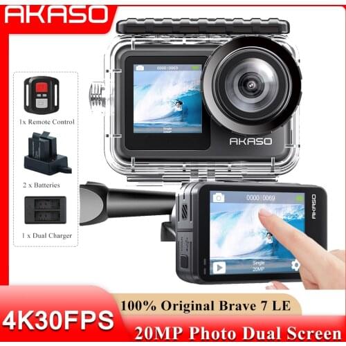 AKASO Brave 7 LE 4K30FPS 20MP WiFi Action Camera 4k with Touch Screen Vlog Camera EIS 2.0 Remote Control Sport Camera Waterproof