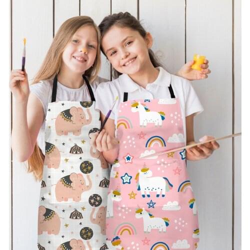 Animal Digital Printing Childrens Apron with Pocket Adjustable Bib Household Daily Necessities Kitchen Cooking Painting Apron