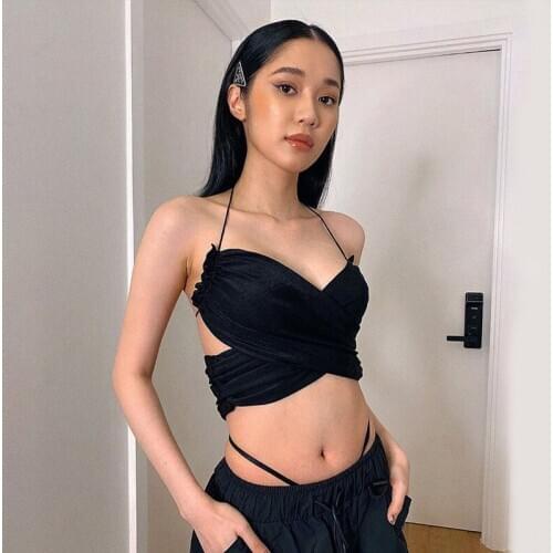 HIRIGIN 2021 Women Halter V-neck Sexy Camisole Streetwear Backless Bandage Sleeveless Slim Clubwear Party Female Tank Crop Tops