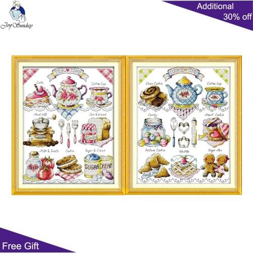 Joy Sunday Tea Cake Time C503(2) C516 Counted and Stamped Home Decor Afternoon Tea Needlework Needlepoint Cross Stitch kits