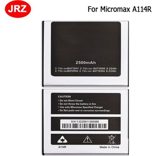 JRZ For Micromax A114R Phone Battery For Micromax A114R 2500mAh 3.7V Top Quality Replacement Batteries