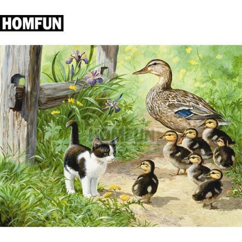 HOMFUN Full Square/Round Drill 5D DIY Diamond Painting "Duck & Cat" Embroidery Cross Stitch 5D Home Decor Gift A02187