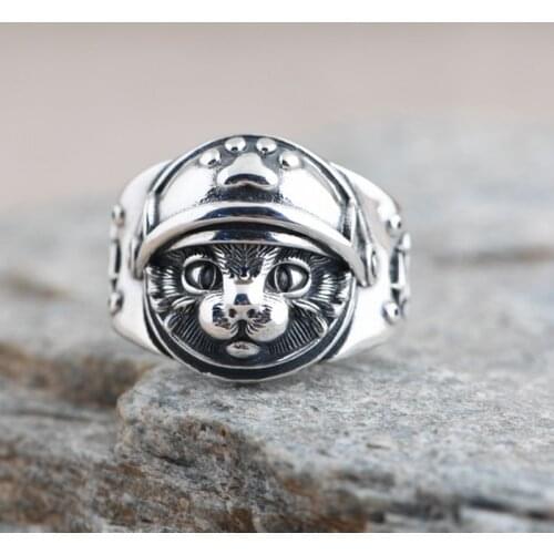 925 STERLING SILVER cat men mens punk biker rings Ring jewelry A5915