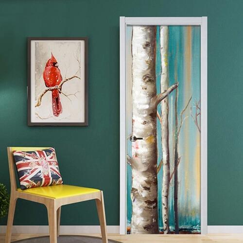Forest Trunk PVC Waterproof Self-adhesive DIY Door Sticker Modern Living Room Bedroom Door Wall Paper Decoration Mural Wallpaper