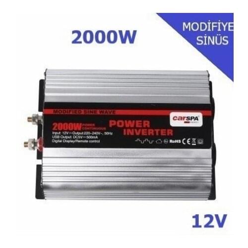 CARSPA 2000 W WATT 12 V - 24 V / 220 VOLT MODIFIED SINE WAVE INVERTER
