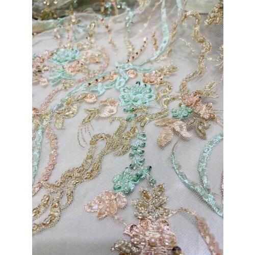 Fashion beaded french tulle lace fabric L-59883 nice looking african embroidered tull lace fabric