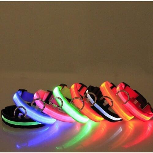 Fashion candy color LED Dog Collar Flashing In Dark Nylon 3 Mode Lighting Safety LED Pet Collar Wide Luminous Pet Products