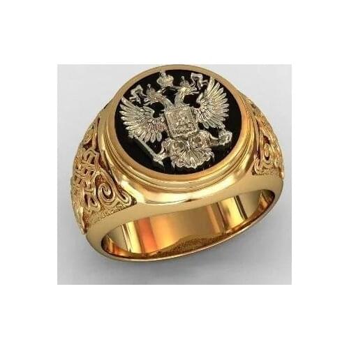 Mens Fashion 18K Gold Color Ring Luxury Domineering Carved Ring Wedding Engagement Ring Party Jewelry Size 6-13