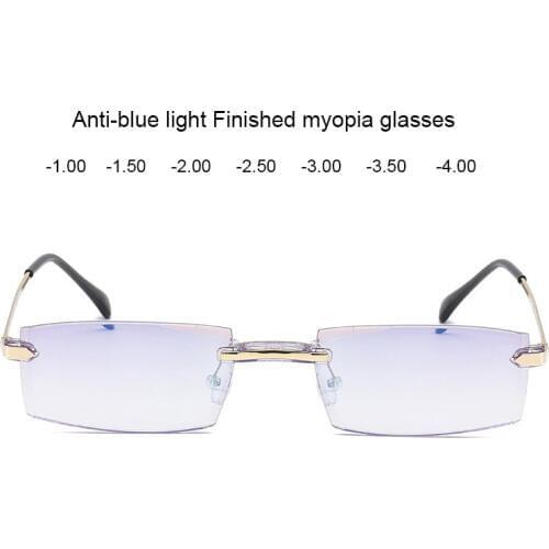 Finished Myopia Eyeglasses Lightweight Rimless Negative Strength Prescription Eyewear Glasses Power -1.00 thru -4.00 Women Men
