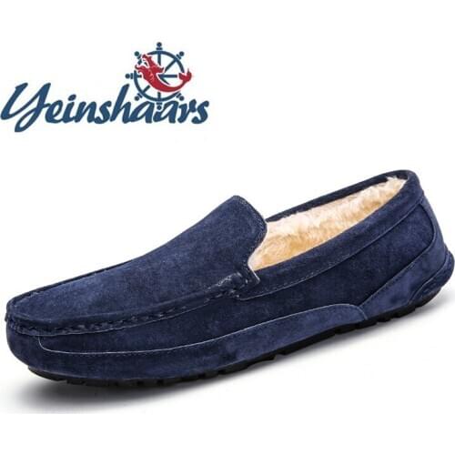Men Loafers Fashion Men Shoes Casual Leather Slip on Shoes Short Plush Winter Shoes Male Comfortable Flats Handmade Driving Shoe