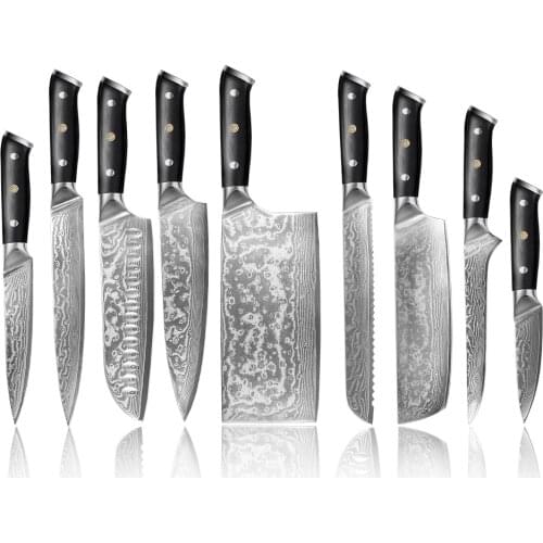 Damascus Kitchen Knives Set Chef Slicing Boning Utility Paring Knife Japanese VG10 High Carbon Nakiri Damascus Knife G10 Handle
