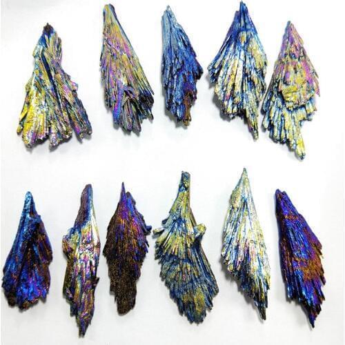 Natural Crystal Blue Titanium Black Tourmaline Aura Quartz Crystal Peacock Tail Decoration Crafts Natural Stones and Minerals 3p